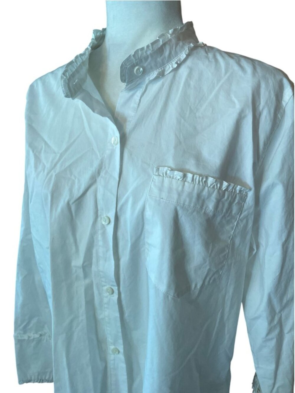 Alex Mills Easy Ruffle Shirt SZ 10 White Button Down Frills Victorian SZ XL - Picture 2 of 7